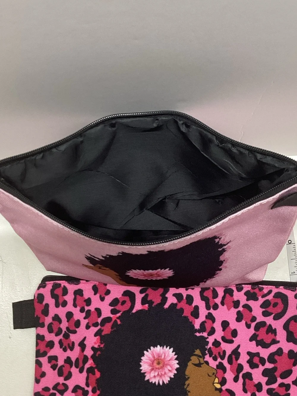 Set of 2 Pink Afro Melanin Queen Cosmetic Makeup Bags